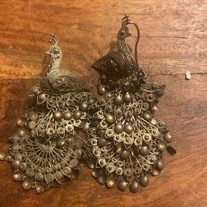Vintage Peacock Silver Earrings